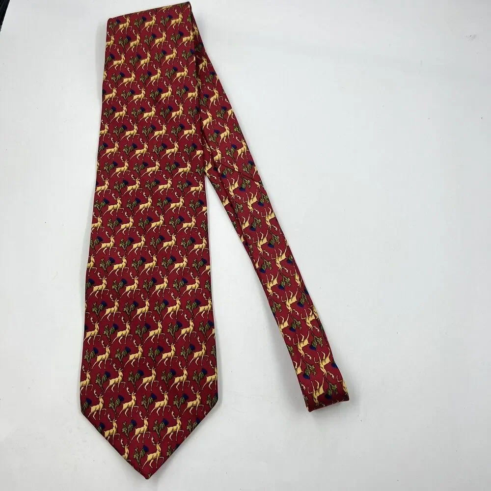 Gap Premium Tie Silk USA Made Red Gold Deer Stag Blue Green Flowers Vintage